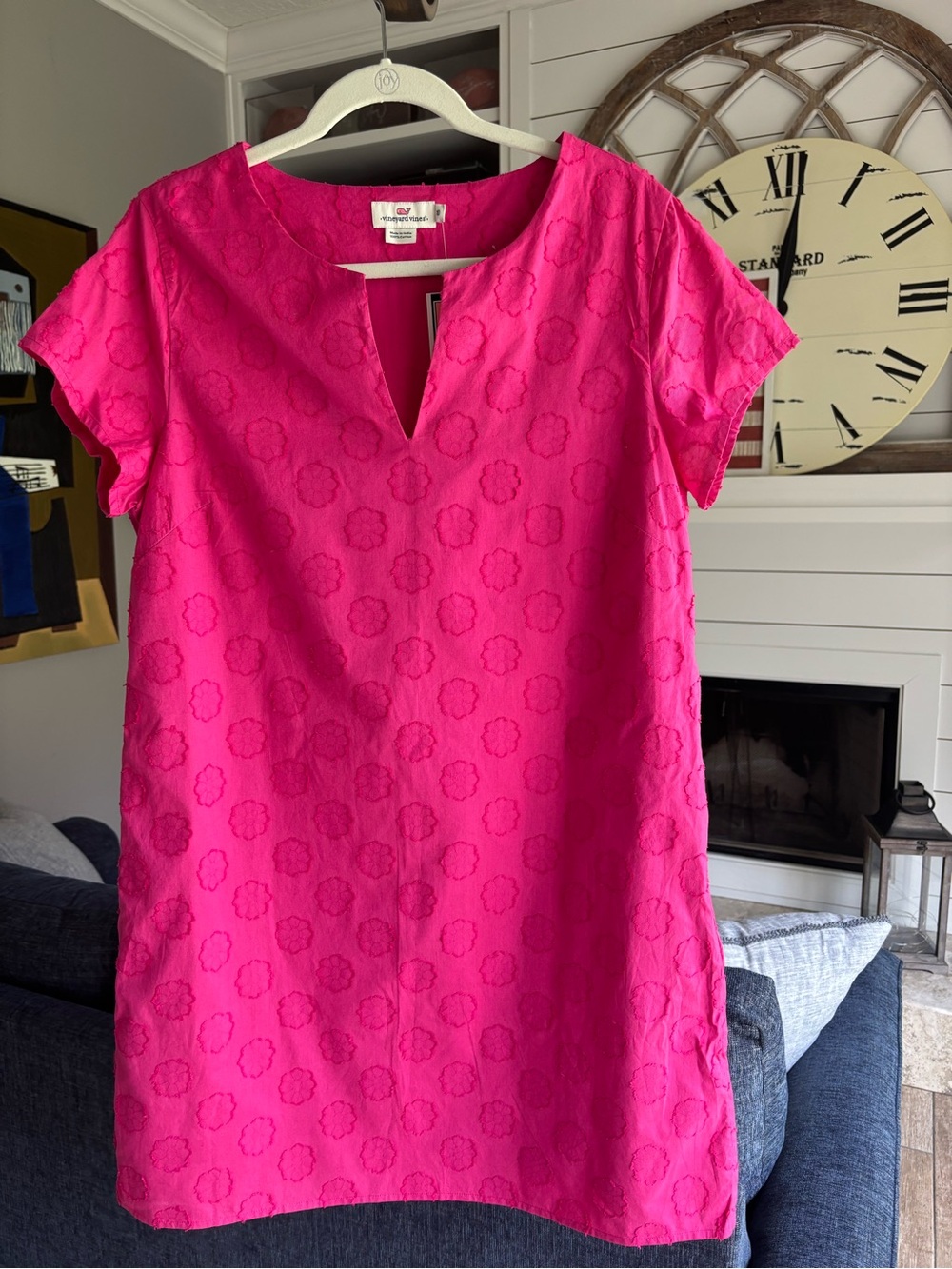 Vineyard Vines Bright Pink Notch-Neck Short Sleeve Tunic
